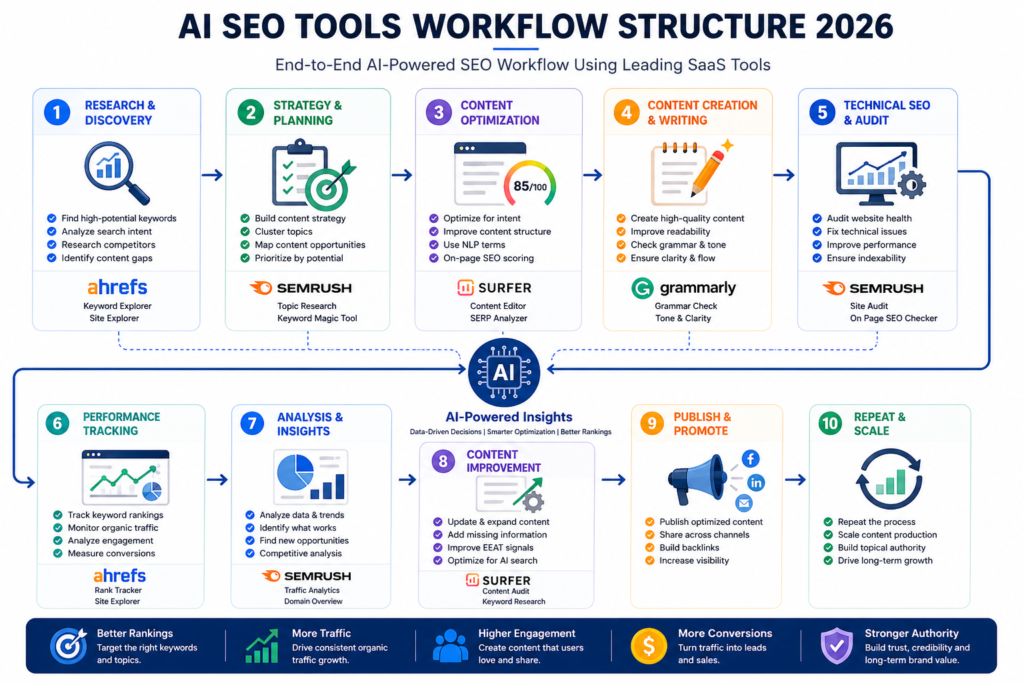 AI SEO tools workflow structure 2026