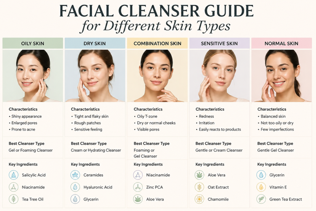 Facial cleanser guide for different skin types